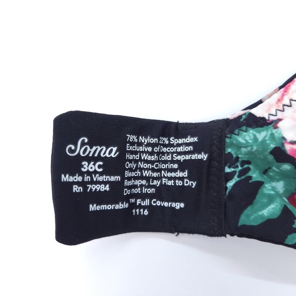 Soma Memorable Full Coverage Bra Underwire Multicolor Floral Size 36C - Picture 11 of 11